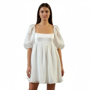 Baevely white satin shiny mini short sleeve dress